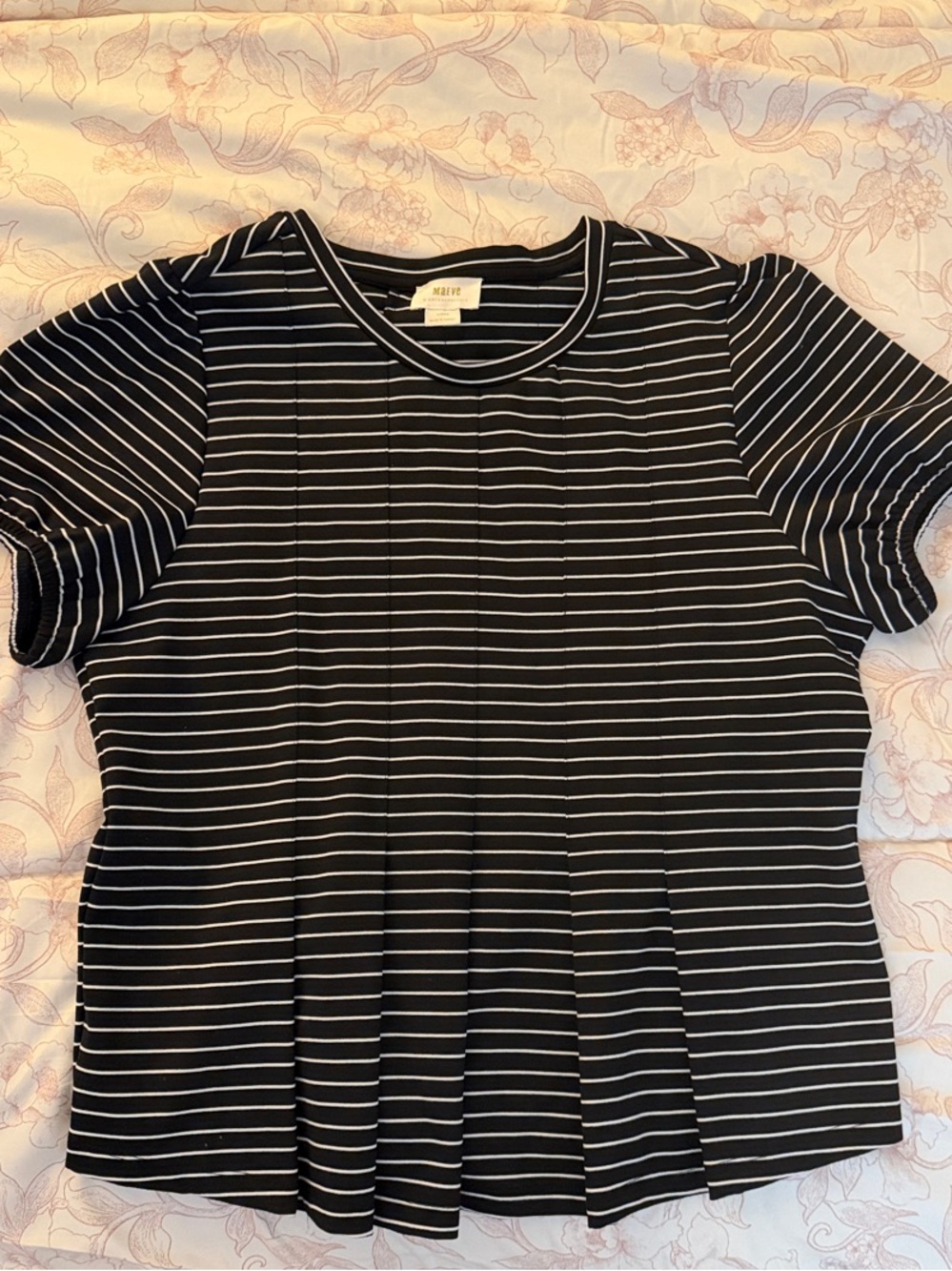 Maeve Black & White Striped Short Sleeve Tee with Crew Neck